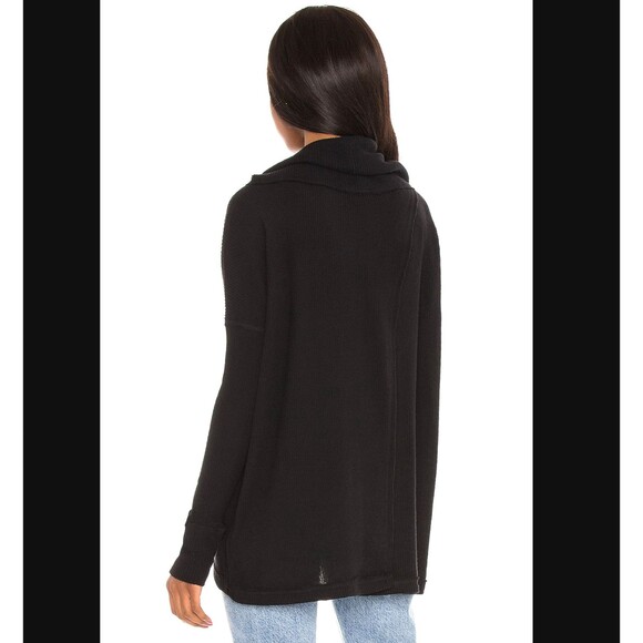 Free People Waffle Knit Long Sleeve Top MEDIUM Open Back Oversized Juicy Black - Picture 10 of 13
